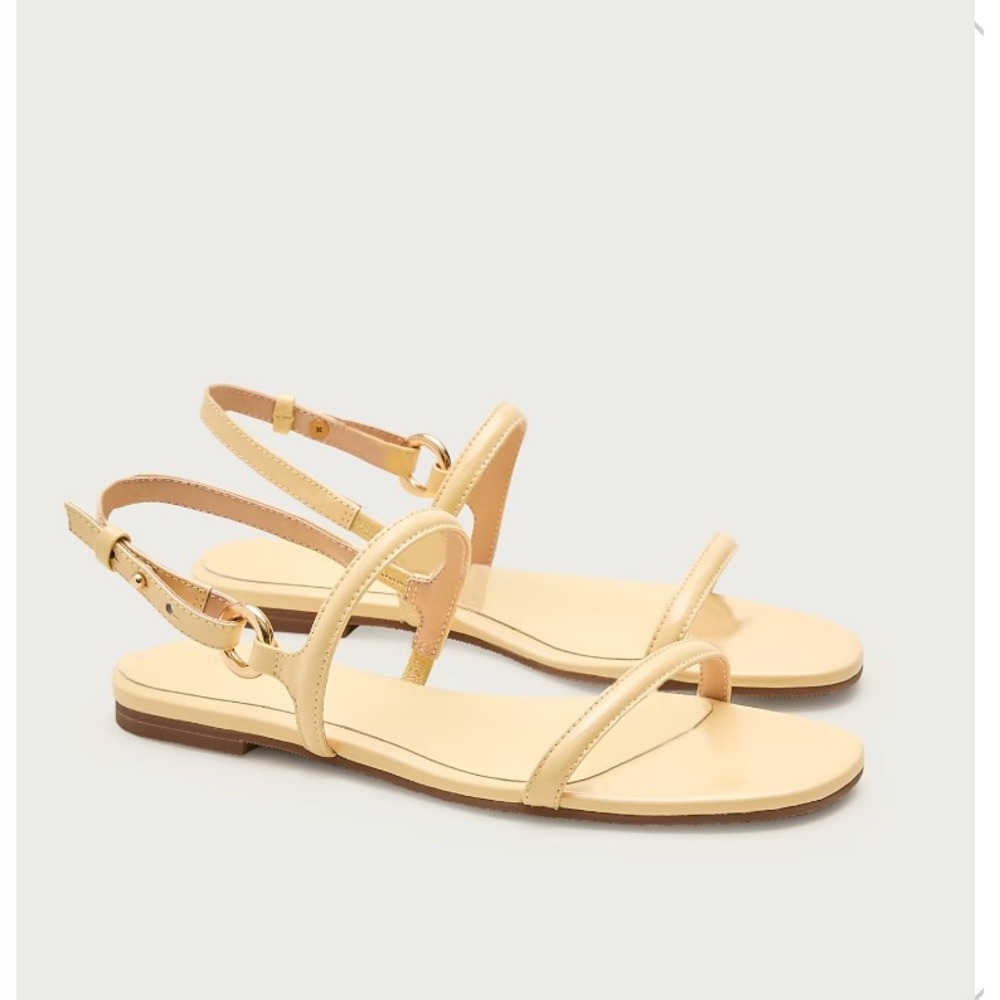 J.Crew Pale Yellow Patent Leather Strappy Slingback Flat Sandals Resort NIB 9.5